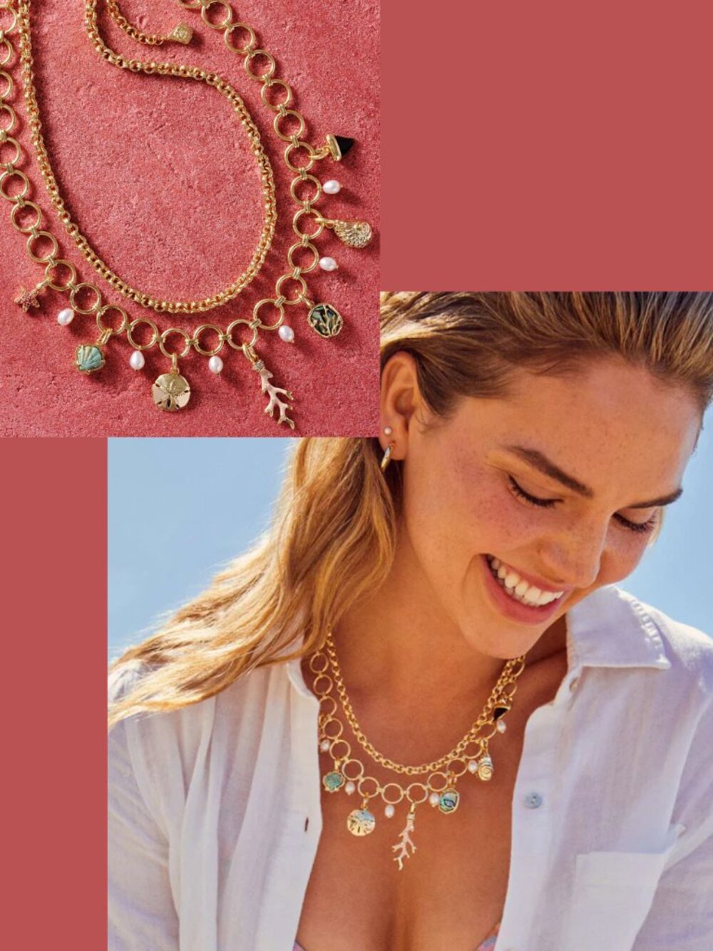 Kendra Scott Brynne Convertible Gold Shell Charm Necklace in Multi Mix